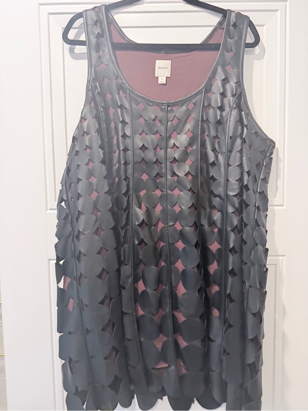 Anthropologie Gray Cutout Overlay Tank dress with Mauve Lining